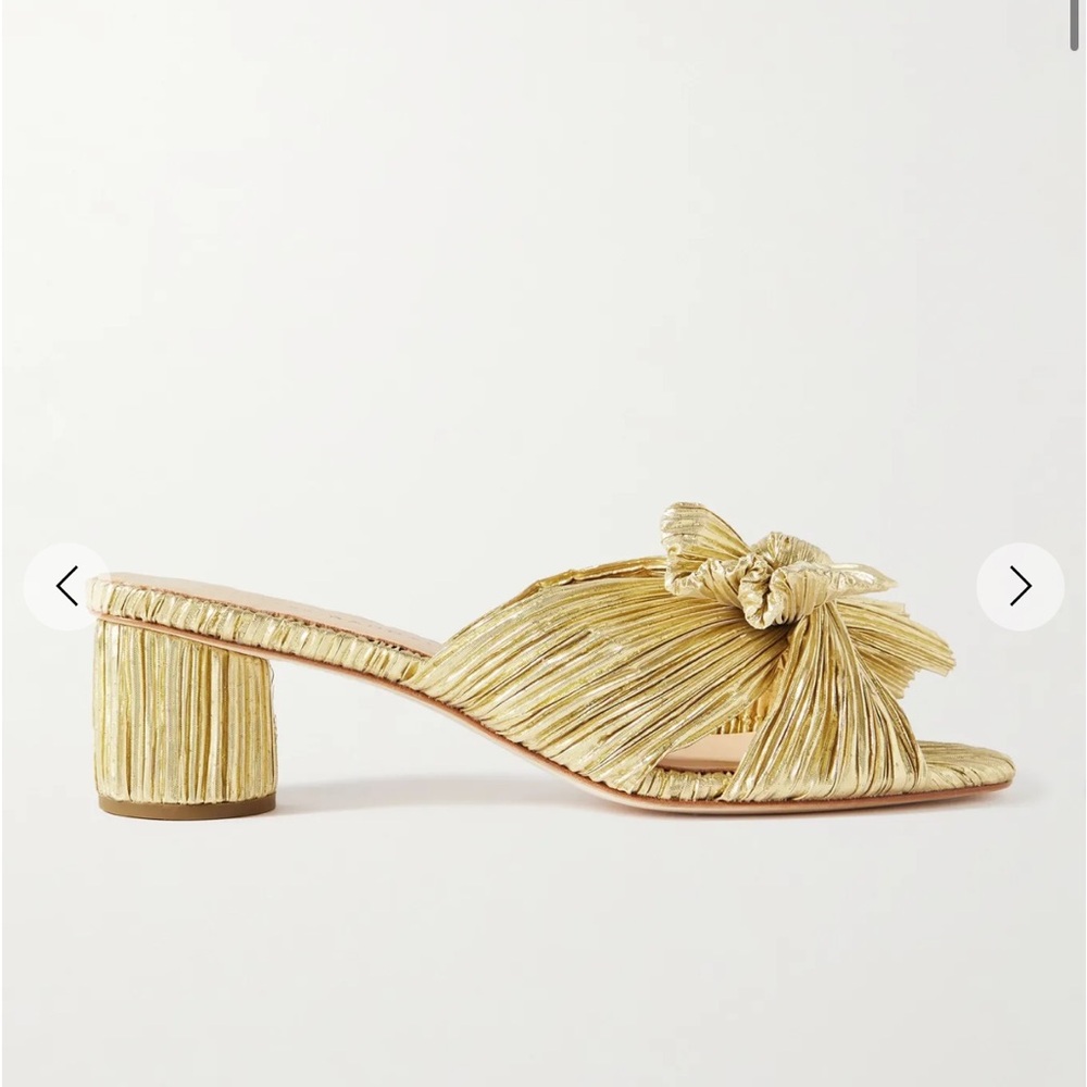 Loeffler Randall Emilia gold lame bow heels, size 8
